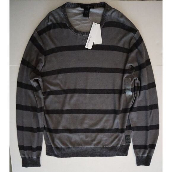Calvin Klein MG33N07 Men's Sz XL Gray Striped Lightweight Crew Neck L/S Sweater - Picture 1 of 3